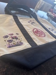 Trader Joe’s Foldable Canvas Reusable Shopping Bag Floral Beige Black Purple
