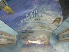 UPCYCLE It’s a Feathered Frenzy -Bird Seed Blue Recycled Feed Bag Grocery Tote