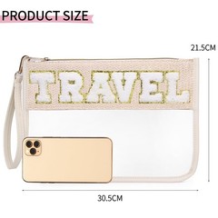 Pinkmik Chenille Letter Clear Zipper Pouch for Travel Size,