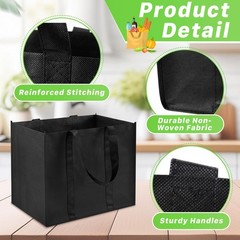 12 PCS Reusable Grocery Bags Extra Large Foldable Shopping Heavy Duty Black
