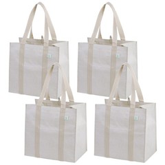 VENO 4 Pack Reusable Grocery Bags, Heavy-Duty Shopping Bags Medium, Beige
