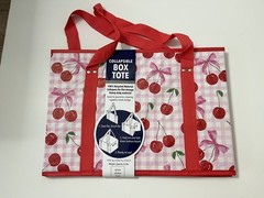 Collapsible Box Tote Cherry Gingham Bows Reusable Folds Weight Capacity 55lbs