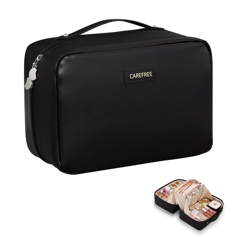 AUCCNT Travel Makeup Bag, Large Capacity Cosmetic Bags for Women, Black