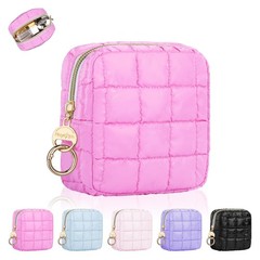 Playexen 4.9″ Puffy Small Makeup Bag, Cute Quilted Puffy-Rose Red