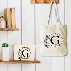 Canvas Tote Bag Makeup Cosmetic Personalized Letter G 1085