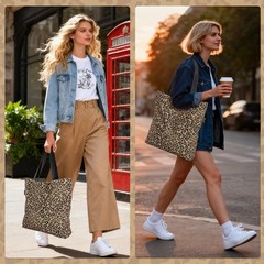 Women Tote Bag Buckle Zipper Inner Pocket Reusable Shoulder Shopping Beach