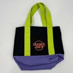 Trader Joe’s Reusable Mini Tote Bag Black Purple Lime Green Logo
