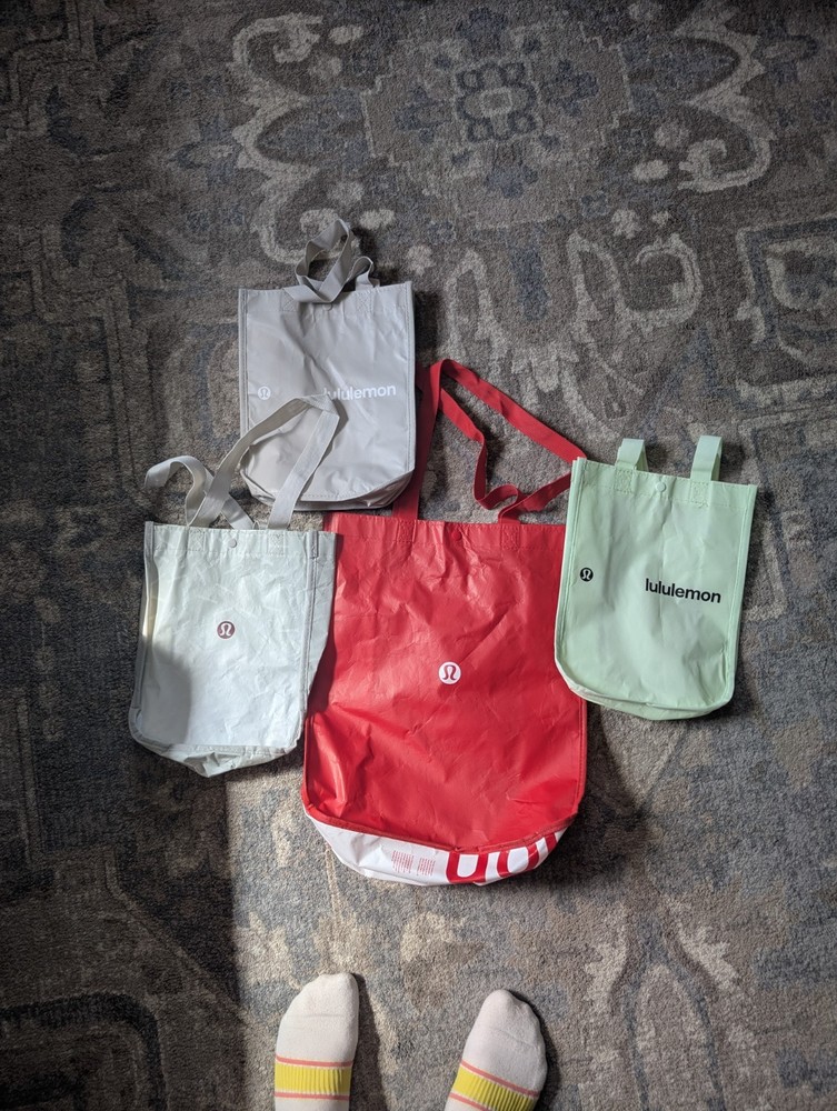 Lululemon Reusable Shopping Gift Bag Tote Green Red Mint Grey Lot 4