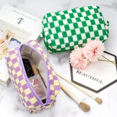 PAZIMIIK Checkered Makeup Bag for Purse Portable Zipper Make Up Pouch Purple