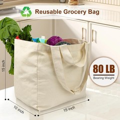 Canvas Grocery Bags W/ Dual Handles(3pc XL Large Reusable Shopping Bags