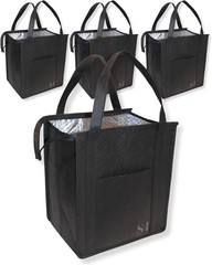 4 Pack XL Insulated Reusable Grocery Bags Zippered Top Food Delivery Cooler Tote