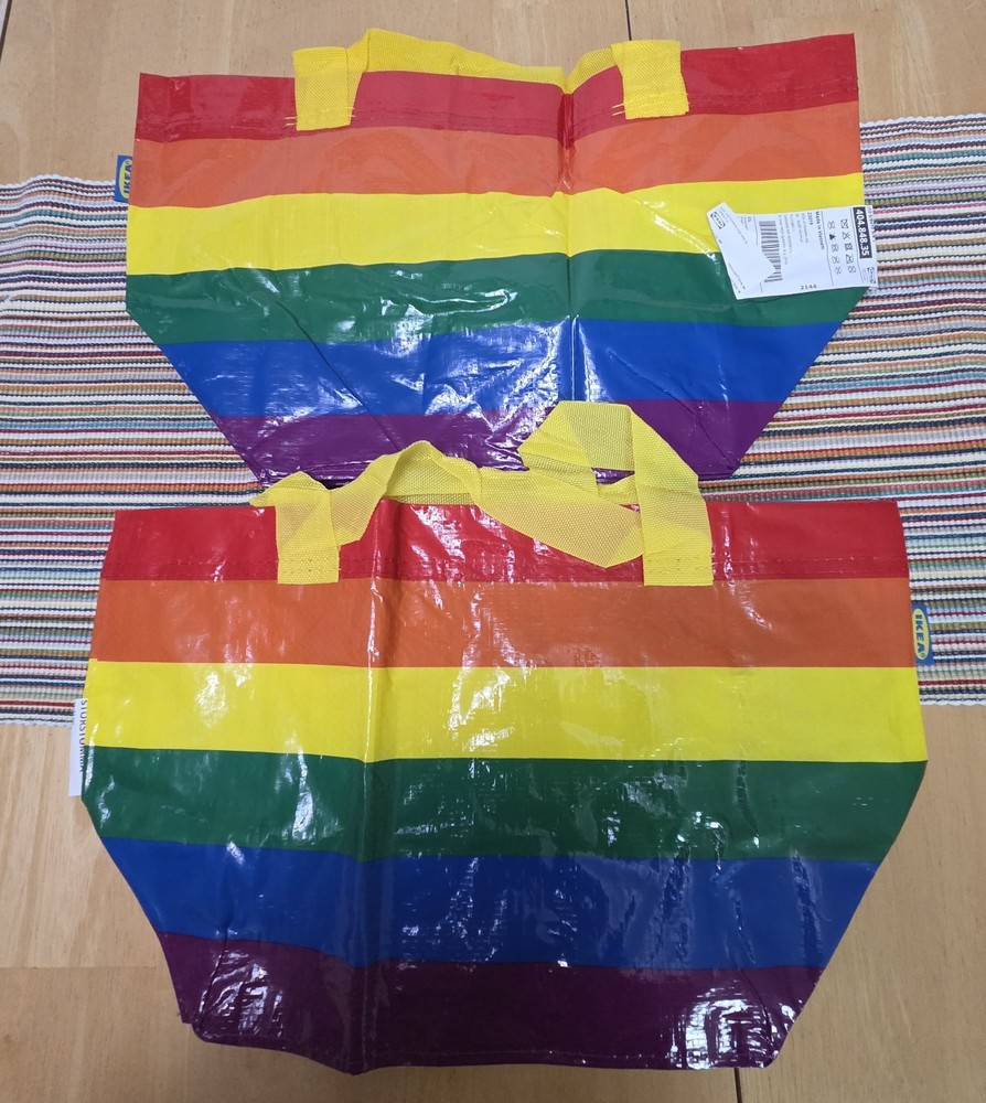 Quantity 2 IKEA Rainbow 27 x 27 cm Tote Shopper Bag with yellow handles – NEW