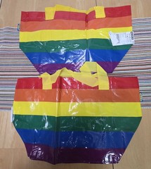 Quantity 2 IKEA Rainbow 27 x 27 cm Tote Shopper Bag with yellow handles – NEW