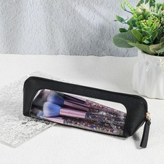 Portable Makeup Brush Bag Clear PU Leather Small Make Black