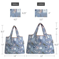 Large & Small Foldable Tote Nylon Reusable Grocery Bags, Set of 2, Cool Felines