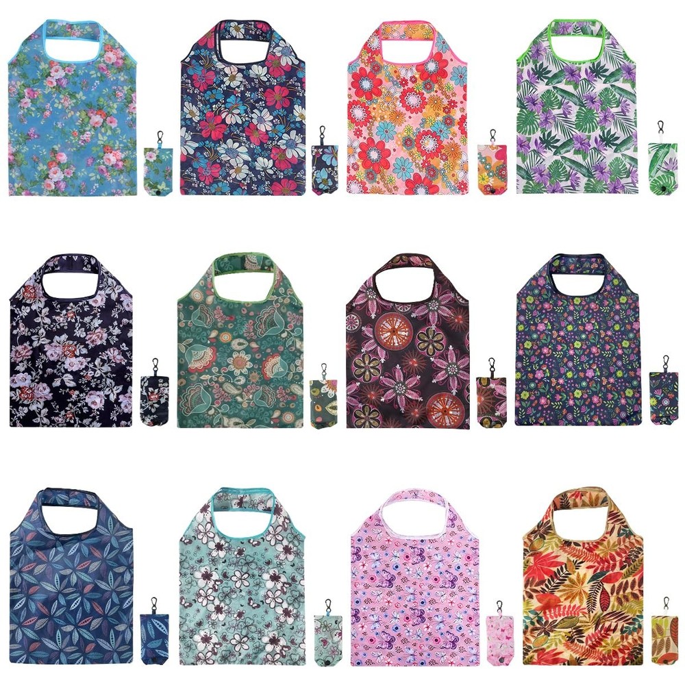 Reusable Floral Grocery Bags Foldable Washable EcoFriendly Tote 12 PCS