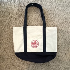 Trader Joe’s Canvas Foldable Reusable Shopping Bag White Navy Blue Solid