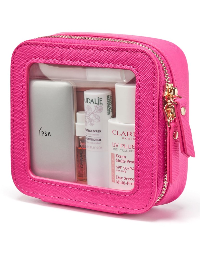Popvibe Mini Makeup Bag Clear Small Travel Cosmetic Case Leather Hot Pink