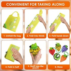 5 PCs Fruit Micro Tote Bag – Reusable Grocery Bags Foldable with 15″x15″ Capa…