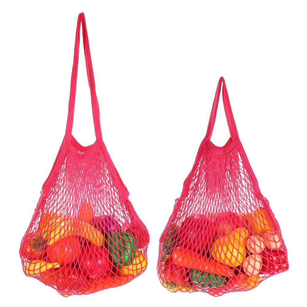 2 Pcs Reusable Mesh Produce Storage Bags Portable Bag Two Handles, Rose Red