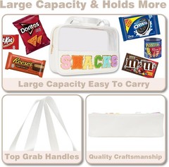 Snacks Bag Clear Chenille Varsity Letter Zipper Pouch Travel Makeup White