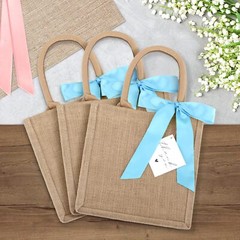 6 Pack Burlap Tote Bags with Handles Reusable Small Jute Gift Bags with Blue …