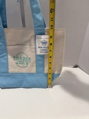NWT Trader Joes Mini Pastel Canvas Tote Bag Blue Reusable Grocery Bag