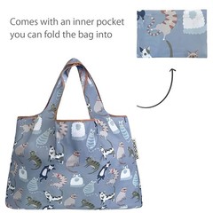 Large & Small Foldable Tote Nylon Reusable Grocery Bags, Set of 2, Cool Felines