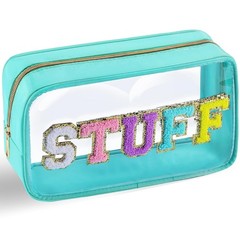 URSKYTOUS Chenille Letter Clear Makeup Bag Nylon Preppy Patch CF Green-STUFF