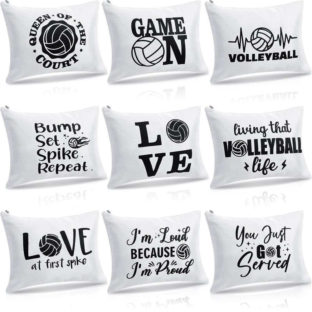 Saintrygo 9 Pieces Volleyball Makeup Bags Canvas Cosmetic White Base