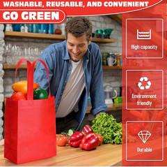 50 Pcs Reusable Tote Bag Bulk 8 X 4 X 10 Inch Non Woven Shopping Bag with Handle