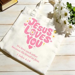 Christian Jesus Tote Bag Gifts for Women Girls Her – Jesus Loves You Church B…