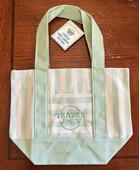 NEW. Trader Joe’s Striped Mini Canvas Reusable Tote Bag Green/White 7x6x10