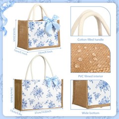 12 Pcs Floral Burlap Tote Bag with Handle Blue White Chinoiserie Jute Bag wit…