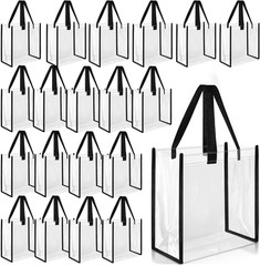 20 Pack Clear Tote Bags Bulk 12 X 12 X 6 PVC Plastic Tote Bag with Handles for S