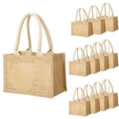 Burlap Tote Bags with Handles, 12 Pack Small Natural Jute Reusable Gift Favor…