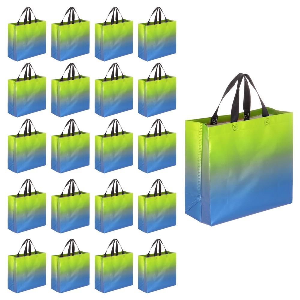 24Pcs Reusable Gift Bags with Handles 10.6 x 13 Inch Gradient Blue Green