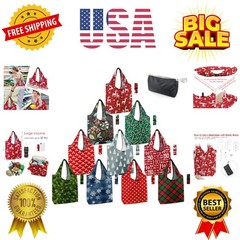 Christmas Reusable Grocery Bags 10 Pack Reusable Shopping Bags Bulk Christmas…