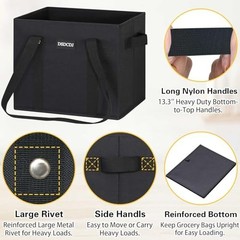 Heavy Duty Reusable Grocery Bags 3 Pack – Stand Up Shopping Bags with Long Handl