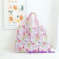 Foldable Tote Shopping Bag Sanrio Characters Heads Pink