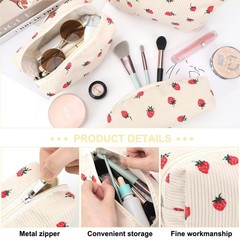 EIMMBD Makeup Bag 3 Pieces Large Capacity Cosmetic Bags Beige Strawberry
