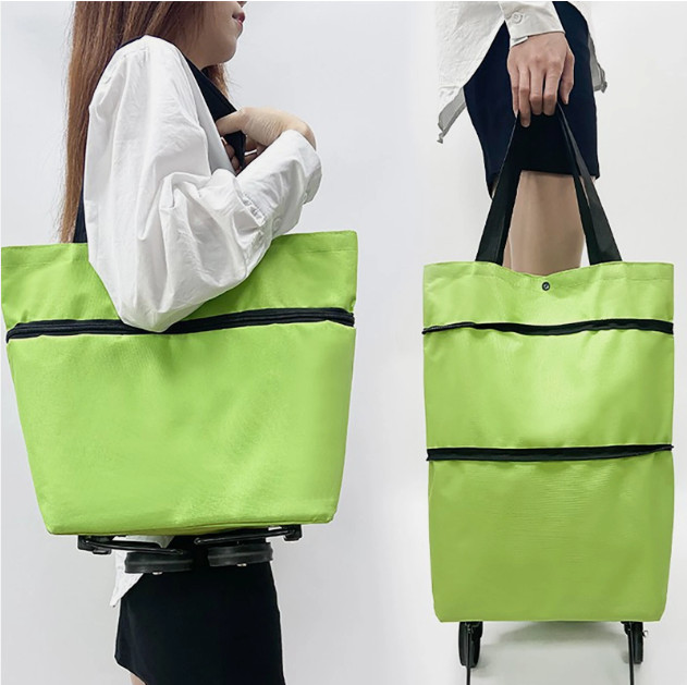 Foldable Tote Bag on Wheels Reusable Waterproof Trolley Shopping Car