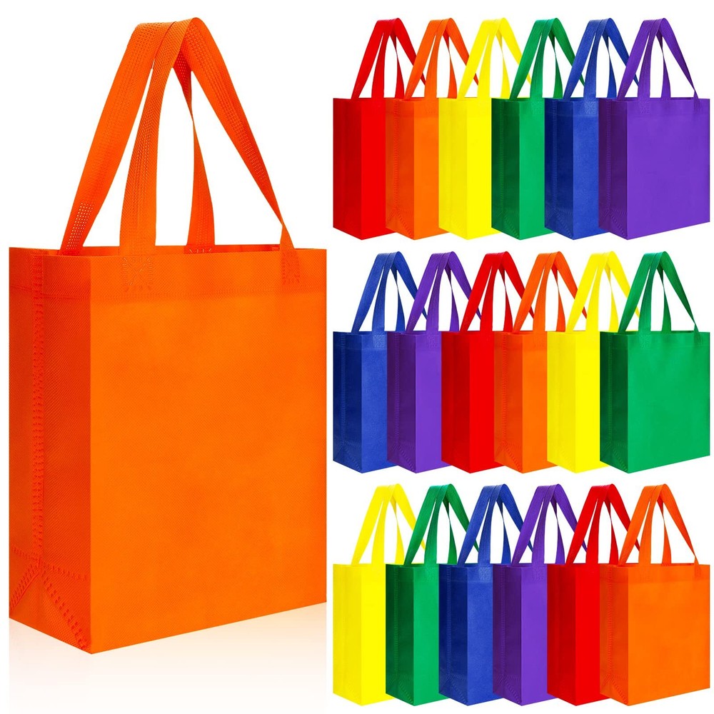 Roowest 48 Pcs Rainbow Color Reusable Gift Bags with Handles Multi Color Bulk…