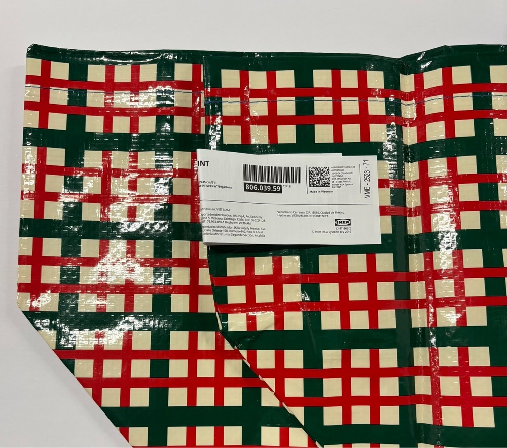 NEW Ikea VINTERFINT Shopping bag Christmas large check pattern red green plaid