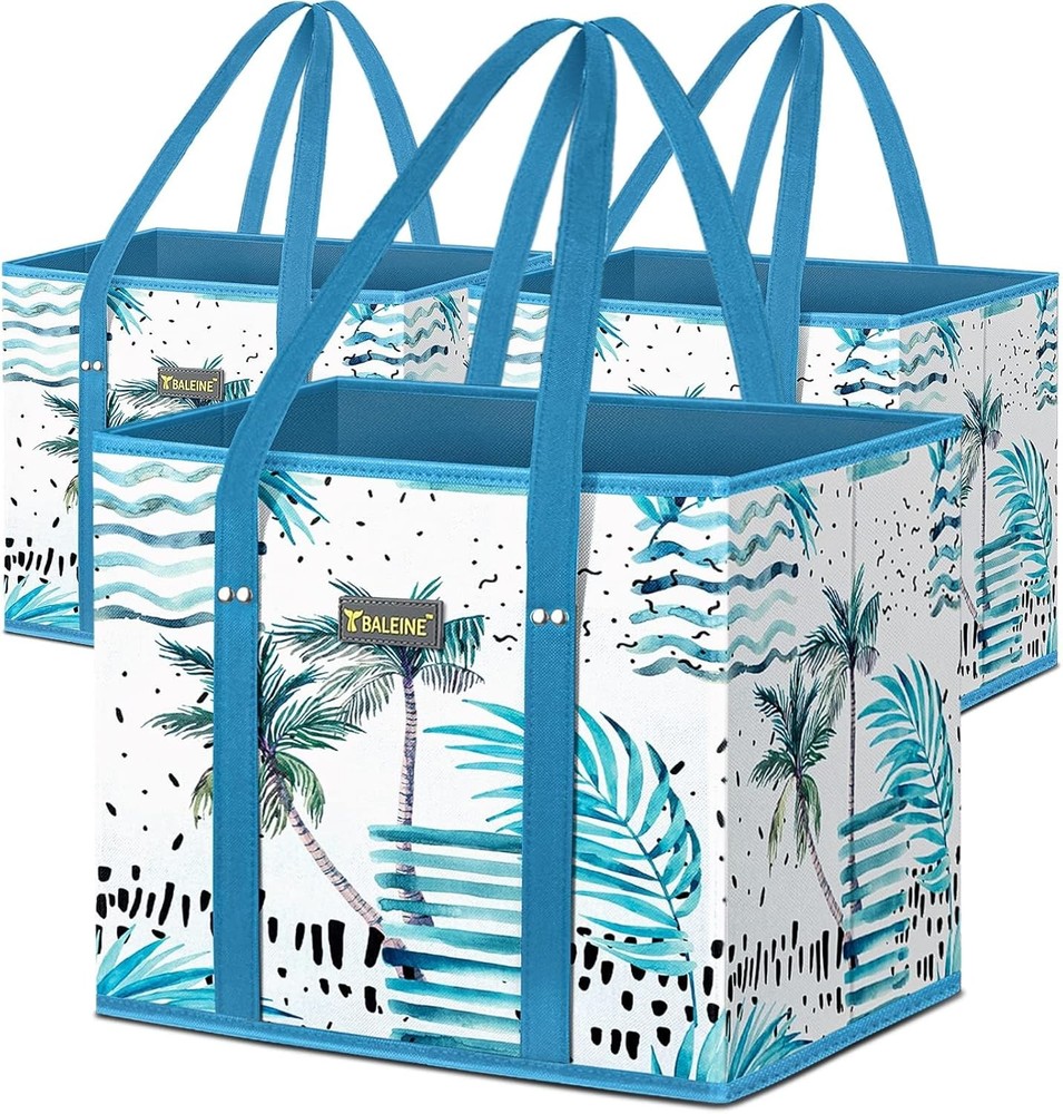 BALEINE 3Pk Reusable Grocery Bags, Foldable Shopping Bags for Groceries with Rei