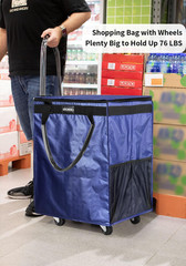 (Medium, Navy) Reusable Grocery Bag on Wheels, 70L Foldable Rolling Tote, Carrie