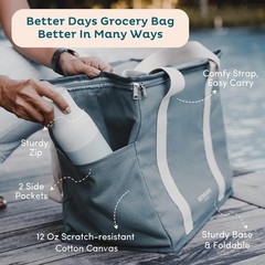 Reusable Insulated Shopping Bag – With Zippered Top Cover (Dark Blue)