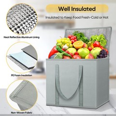 2 PCS 16x9x13 Inch Urban Gray Insulated Reusable Grocery Cooler Tote Bags