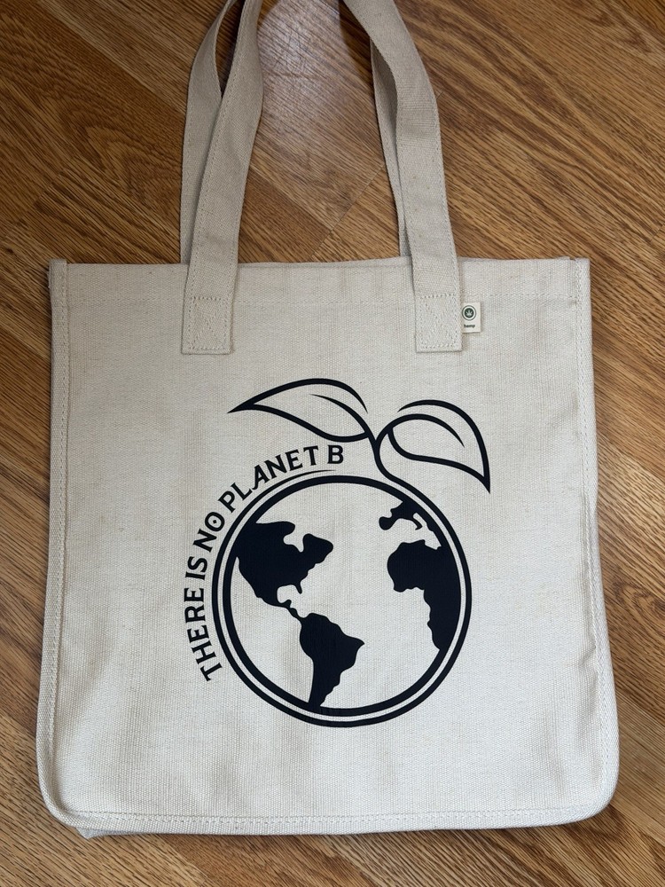 Reusable Hemp Tote Bag w/ Handles & Decal Eco-Friendly “There is no planet B”