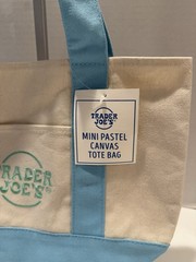 NWT Trader Joes Mini Pastel Canvas Tote Bag Blue Reusable Grocery Bag